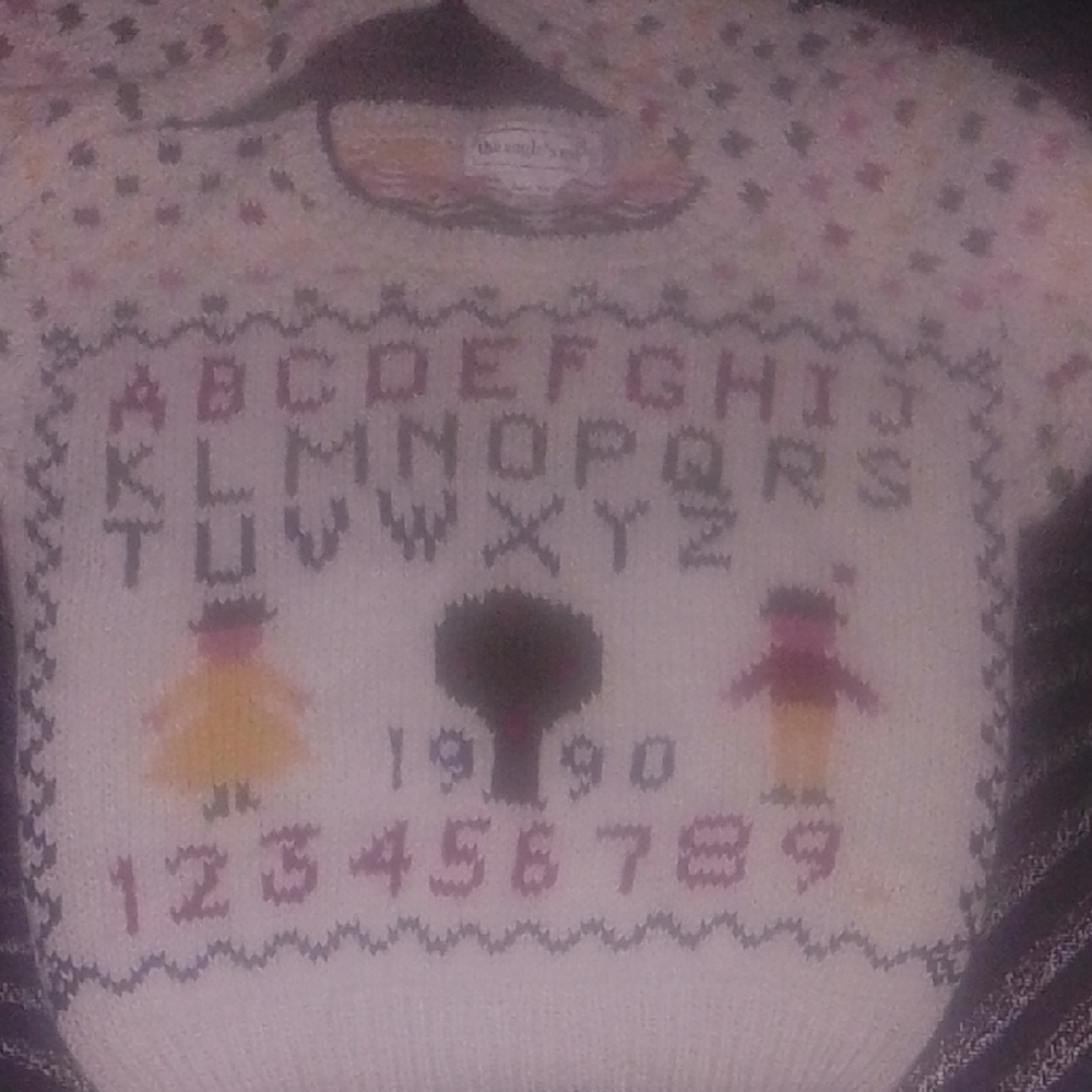 Alphabet Pattern Sweater with Colorful Accents